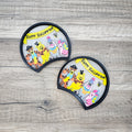 Two interchangeable ears with Pooh and Friends in their Halloween costumes and a banner that says Happy Halloween.